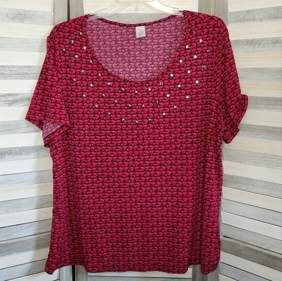Red and black top with studs | 3X (22W-24W) - Picture 1 of 11